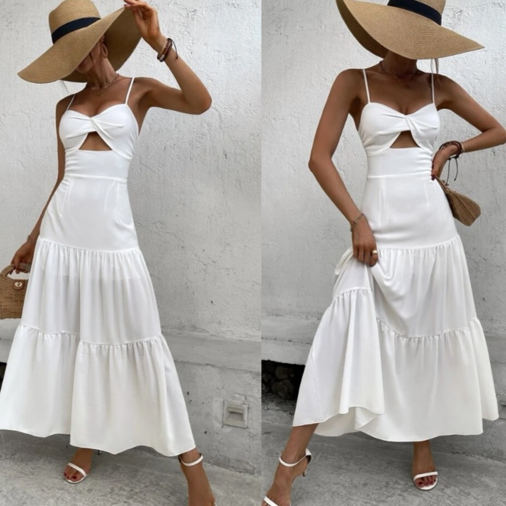 Boho white cutout cami maxi dress